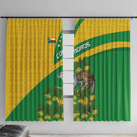 Comoros Window Curtain with National Flag Lemur Design and Ylang Ylang Flower Pattern