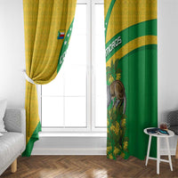 Comoros Window Curtain with National Flag Lemur Design and Ylang Ylang Flower Pattern