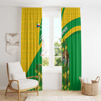 Comoros Window Curtain with National Flag Lemur Design and Ylang Ylang Flower Pattern
