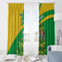 Comoros Window Curtain with National Flag Lemur Design and Ylang Ylang Flower Pattern
