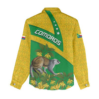 Comoros Women Casual Shirt with National Flag Lemur Design and Ylang Ylang Flower Pattern