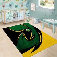 Comoros Area Rug with Green Black Yellow Swirl Design and National Emblem Pattern