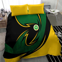 Comoros Bedding Set with Green Black Yellow Swirl Design and National Emblem Pattern
