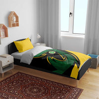 Comoros Bedding Set with Green Black Yellow Swirl Design and National Emblem Pattern