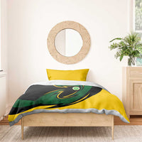 Comoros Bedding Set with Green Black Yellow Swirl Design and National Emblem Pattern