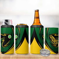 Comoros 4 in 1 Can Cooler Tumbler with Green Black Yellow Swirl Design and National Emblem Pattern