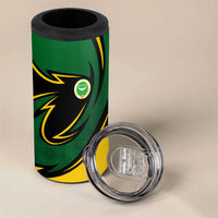 Comoros 4 in 1 Can Cooler Tumbler with Green Black Yellow Swirl Design and National Emblem Pattern