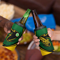 Comoros 4 in 1 Can Cooler Tumbler with Green Black Yellow Swirl Design and National Emblem Pattern