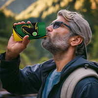 Comoros 4 in 1 Can Cooler Tumbler with Green Black Yellow Swirl Design and National Emblem Pattern