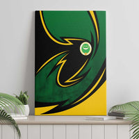 Comoros Canvas Wall Art with Green Black Yellow Swirl Design and National Emblem Pattern