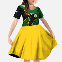 Comoros Family Matching Short Sleeve Bodycon Dress and Hawaiian Shirt with Green Black Yellow Swirl Design and National Emblem Pattern