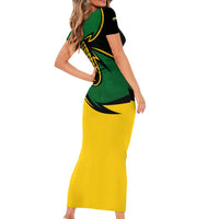 Comoros Family Matching Short Sleeve Bodycon Dress and Hawaiian Shirt with Green Black Yellow Swirl Design and National Emblem Pattern