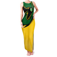Comoros Family Matching Tank Maxi Dress and Hawaiian Shirt with Green Black Yellow Swirl Design and National Emblem Pattern