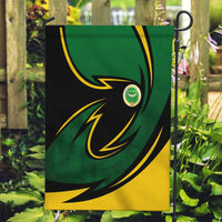 Comoros Garden Flag with Green Black Yellow Swirl Design and National Emblem Pattern