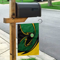 Comoros Garden Flag with Green Black Yellow Swirl Design and National Emblem Pattern
