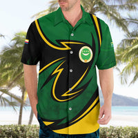 Comoros Hawaiian Shirt with Green Black Yellow Swirl Design and National Emblem Pattern
