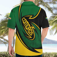 Comoros Hawaiian Shirt with Green Black Yellow Swirl Design and National Emblem Pattern