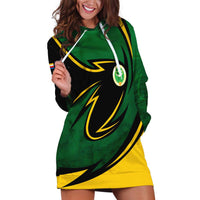 Comoros Hoodie Dress with Green Black Yellow Swirl Design and National Emblem Pattern
