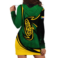 Comoros Hoodie Dress with Green Black Yellow Swirl Design and National Emblem Pattern