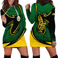Comoros Hoodie Dress with Green Black Yellow Swirl Design and National Emblem Pattern