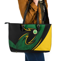 Comoros Leather Tote Bag with Green Black Yellow Swirl Design and National Emblem Pattern