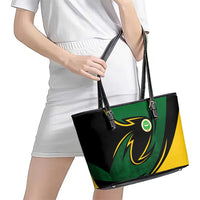 Comoros Leather Tote Bag with Green Black Yellow Swirl Design and National Emblem Pattern