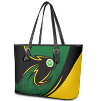 Comoros Leather Tote Bag with Green Black Yellow Swirl Design and National Emblem Pattern