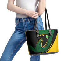 Comoros Leather Tote Bag with Green Black Yellow Swirl Design and National Emblem Pattern