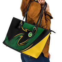 Comoros Leather Tote Bag with Green Black Yellow Swirl Design and National Emblem Pattern