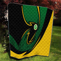 Comoros Quilt with Green Black Yellow Swirl Design and National Emblem Pattern
