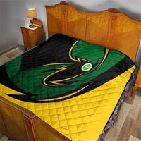 Comoros Quilt with Green Black Yellow Swirl Design and National Emblem Pattern