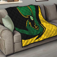 Comoros Quilt with Green Black Yellow Swirl Design and National Emblem Pattern