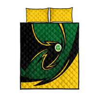 Comoros Quilt Bed Set with Green Black Yellow Swirl Design and National Emblem Pattern