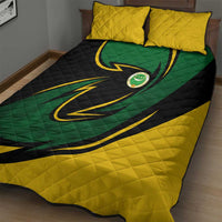 Comoros Quilt Bed Set with Green Black Yellow Swirl Design and National Emblem Pattern