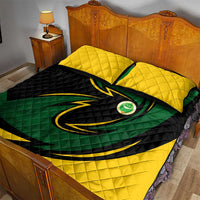 Comoros Quilt Bed Set with Green Black Yellow Swirl Design and National Emblem Pattern