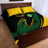 Comoros Quilt Bed Set with Green Black Yellow Swirl Design and National Emblem Pattern