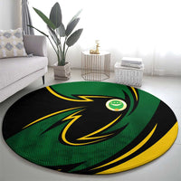 Comoros Round Carpet with Green Black Yellow Swirl Design and National Emblem Pattern