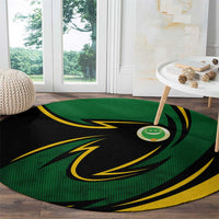 Comoros Round Carpet with Green Black Yellow Swirl Design and National Emblem Pattern