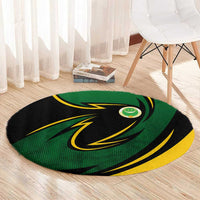 Comoros Round Carpet with Green Black Yellow Swirl Design and National Emblem Pattern