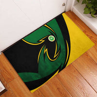 Comoros Rubber Doormat with Green Black Yellow Swirl Design and National Emblem Pattern
