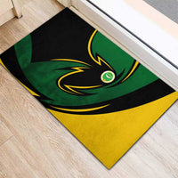 Comoros Rubber Doormat with Green Black Yellow Swirl Design and National Emblem Pattern