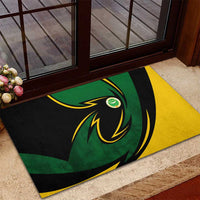 Comoros Rubber Doormat with Green Black Yellow Swirl Design and National Emblem Pattern
