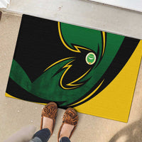 Comoros Rubber Doormat with Green Black Yellow Swirl Design and National Emblem Pattern