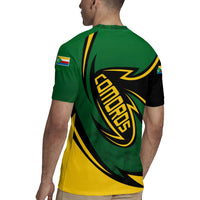 Comoros Rugby Jersey with Green Black Yellow Swirl Design and National Emblem Pattern