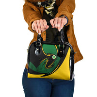 Comoros Shoulder Handbag with Green Black Yellow Swirl Design and National Emblem Pattern