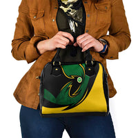 Comoros Shoulder Handbag with Green Black Yellow Swirl Design and National Emblem Pattern