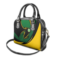 Comoros Shoulder Handbag with Green Black Yellow Swirl Design and National Emblem Pattern