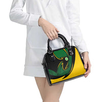 Comoros Shoulder Handbag with Green Black Yellow Swirl Design and National Emblem Pattern