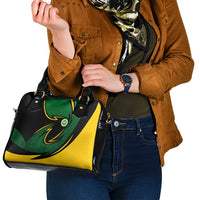 Comoros Shoulder Handbag with Green Black Yellow Swirl Design and National Emblem Pattern