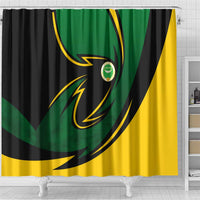 Comoros Shower Curtain with Green Black Yellow Swirl Design and National Emblem Pattern